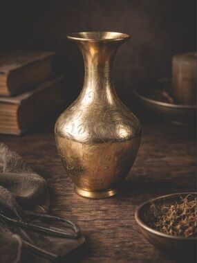 Engraved Brass Bud Vase | Made in India | Vintage Boho Decor